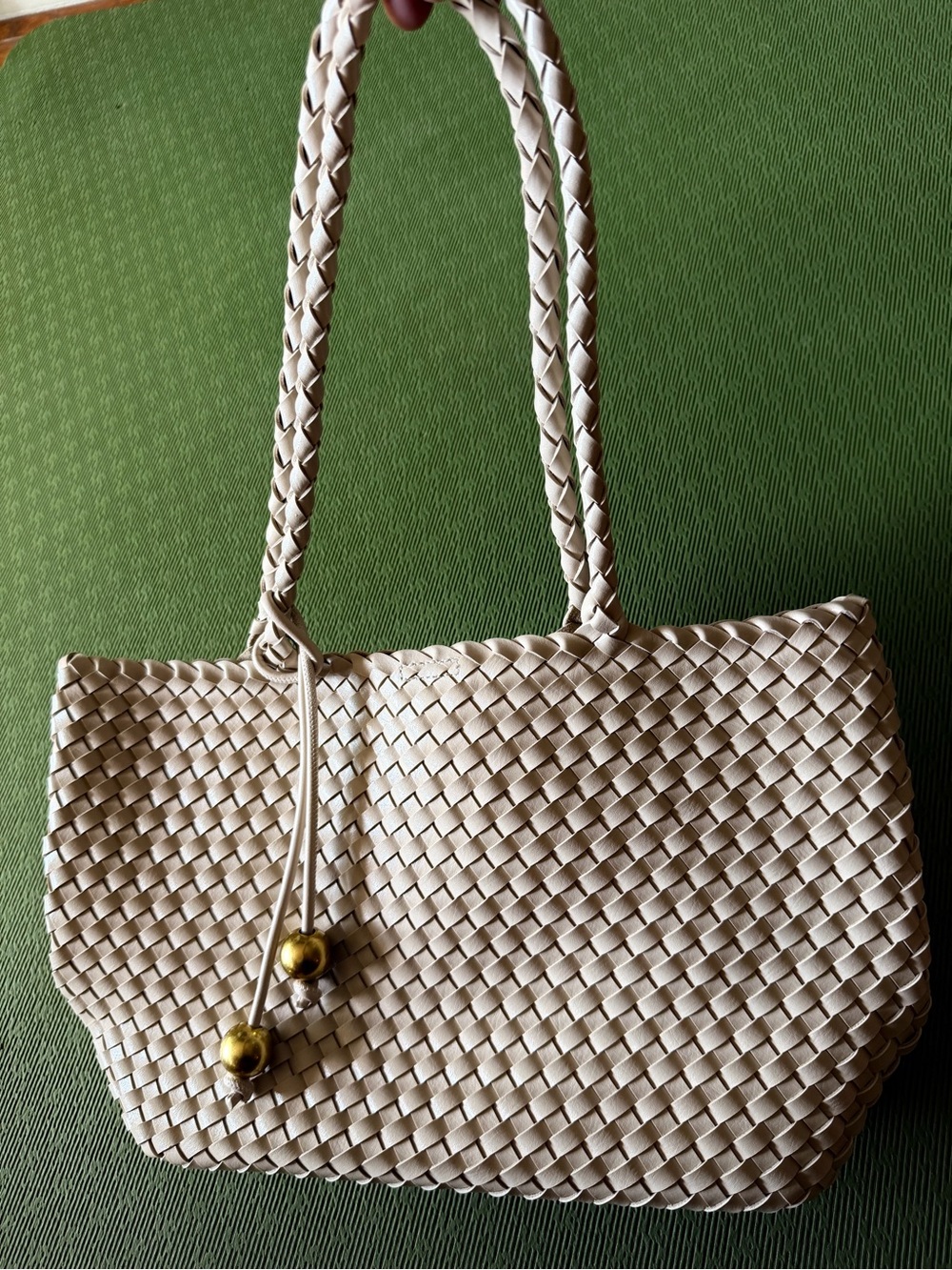 Anthropologie Cream Woven Tote with Braided Handles